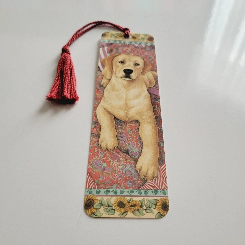 Vintage 90s Dogs Tammy Herriman, Tassel Bookmark, yellow lab, 1996 Artworks DG02